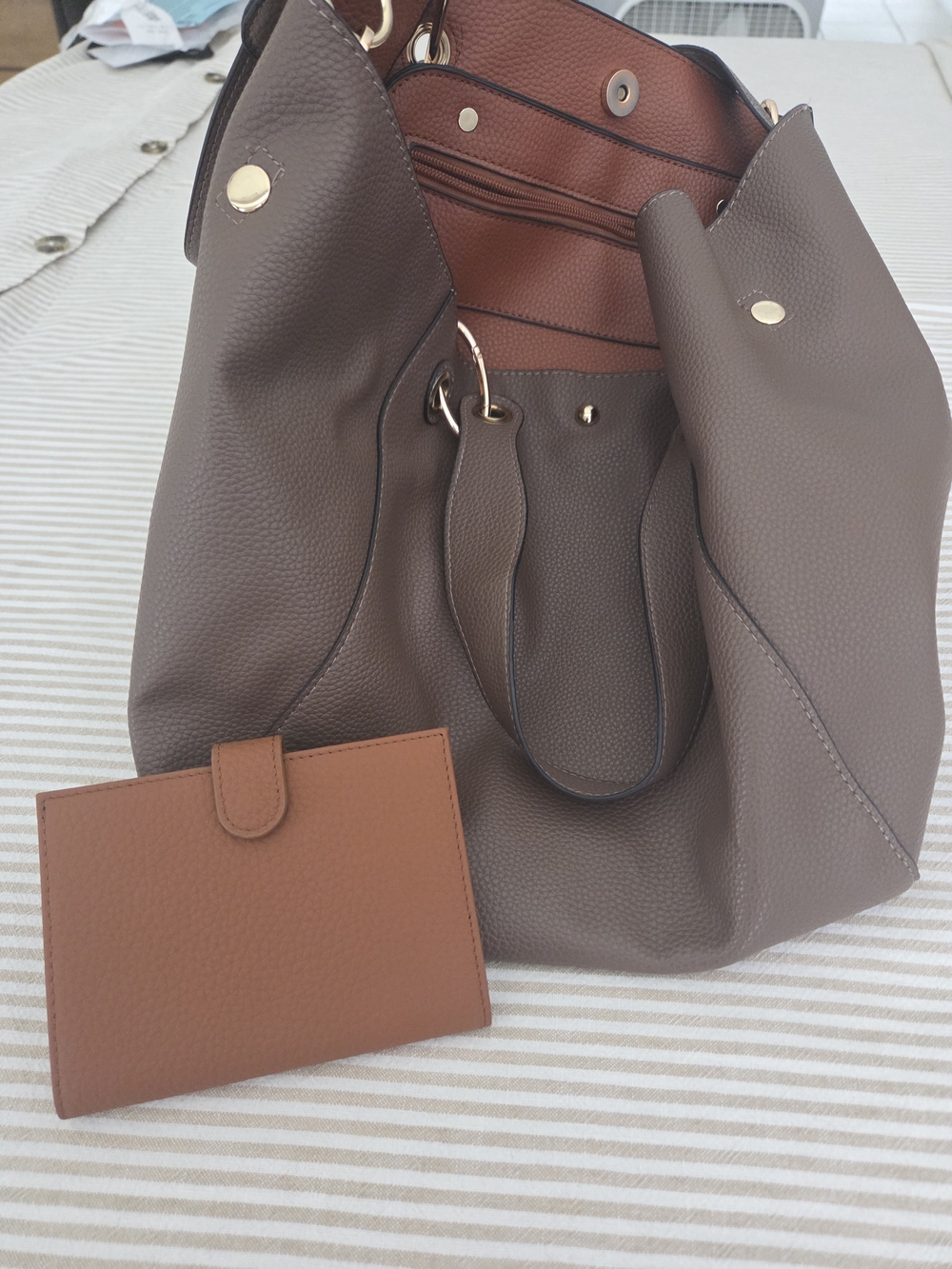 Everyday Brown Pebbled Tote with Matching Card Wallet